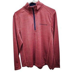 Men's Vineyard Vines Pink with Navy Stripes Performance Quarter Zip